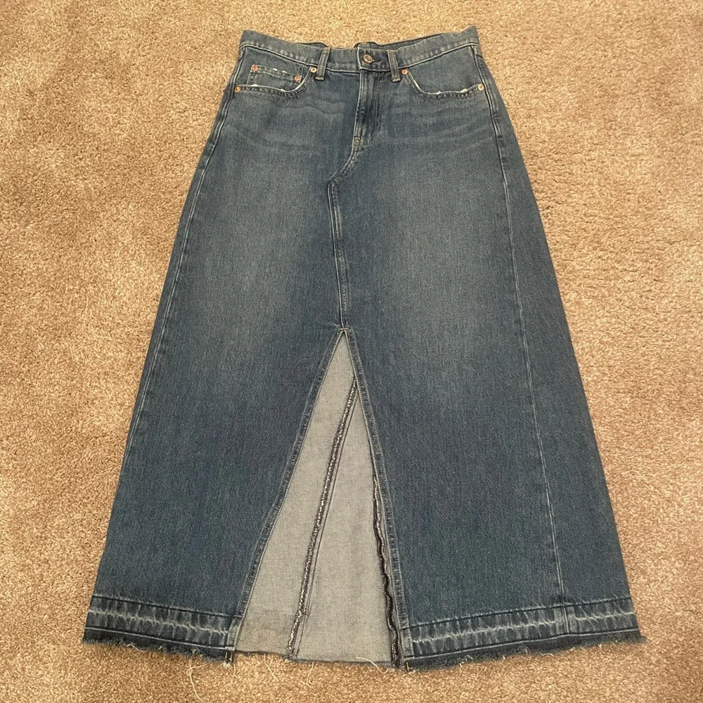 GAP Medium Blue Denim Maxi Skirt with Front Slit - Picture 6 of 8